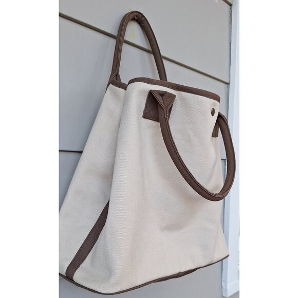 Restoration Hardware Heavy Duty Cotton Canvas Tote Bag Cream Brown 21.5"x14.5" - Picture 12 of 12
